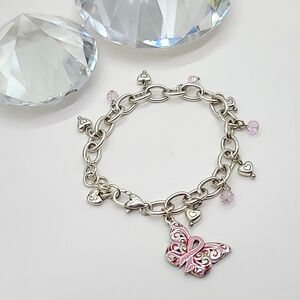 Brighton 2017 Power Of Pink Enamel "BUTTERFLY CHARM" Oval Links Bracelet $64 🦋